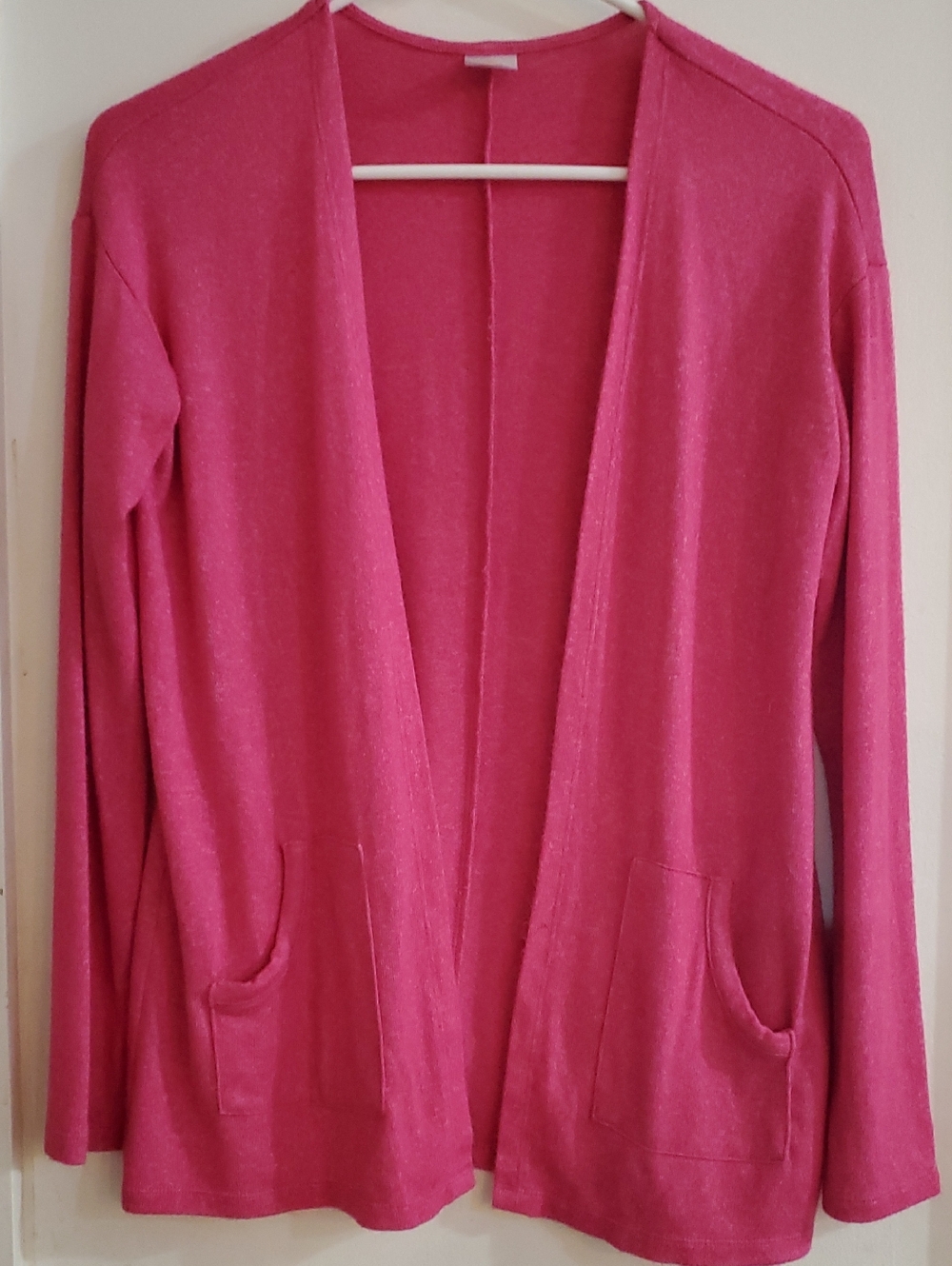 Girl's Long Cardigan Size 10-12 Pink Open Front Pockets